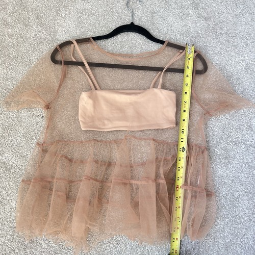 Zara tan nude sheer tulle peplum top size XS - Picture 5 of 6