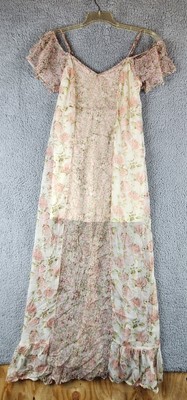 Band of Gypsies Dress Womens Small Pink Floral Ruffle Maxi Boho Cottagecore  | eBay