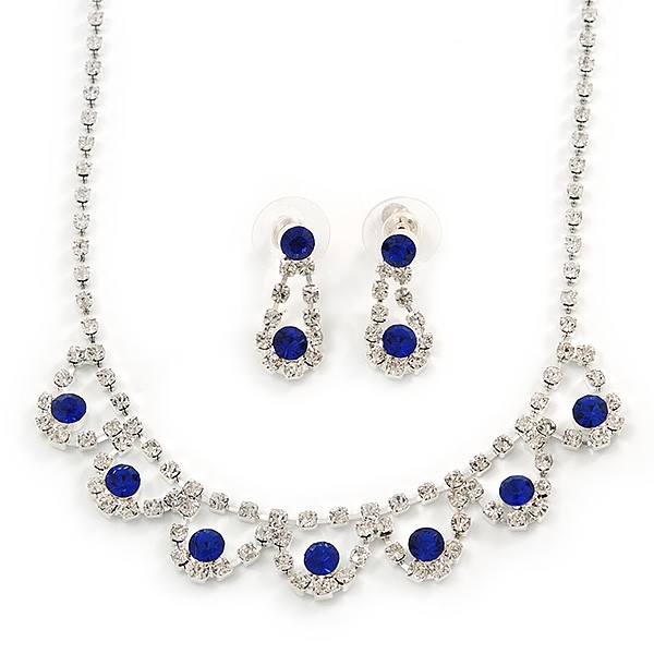Bridal/ Wedding/ Prom Delicate Sapphire Blue/ Clear Austrian Crystal Necklace