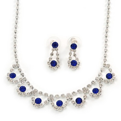 Braut/Hochzeit/Abschlussball zarter Saphir blau/klar österreichischer Kristall Halskette