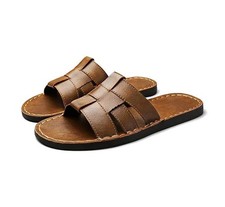 Summer Men's Slip on Faux Leather Slippers Open Toe Mules Casual Sandals Beach