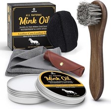 Mink Oil Leather Conditioner Cleaner Kit with Brush Sponge Cloth Applicator