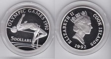 Cook Islands 5 Dollars 1992 UNC Olympic Games, Barcelona 1992 silver in capsule