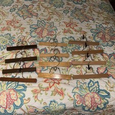 Vtg Lot of 12 Wood Pant Skirt Hangers Clamping Clip EUC
