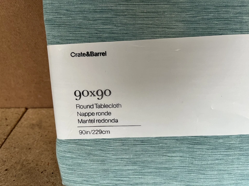 Crate And Barrel Linden 90" x 90" Round Tablecloth Aqua C23 - Image 2 of 3