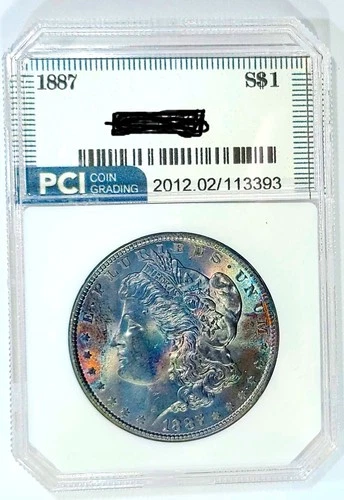 1887-P Morgan Dollar Incredible Full Rainbow Color Toned GEM BU ++++