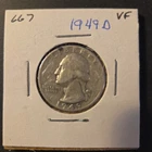 1949-D Washington Silver Quarter In Very Fine Condition