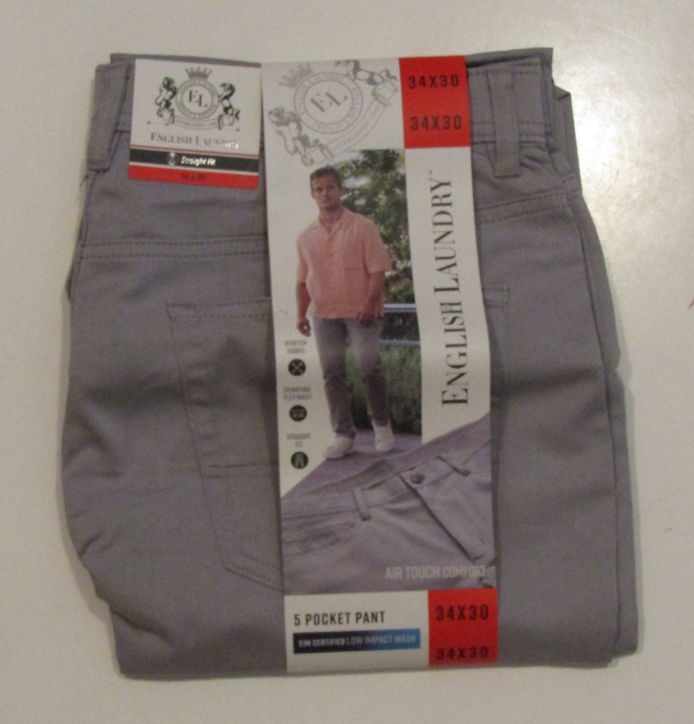 ENGLISH LAUNDRY 5 Pocket Straight Fit Pants Gray Air Touch 34 W x 30 L NWT Mens