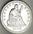 1858 Seated  Liberty Quarter Nice High Grade  Original Old Collection