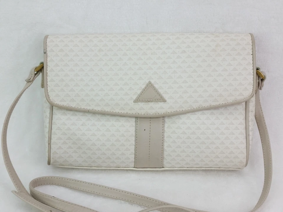 Bolso Bandolera Bolso de Hombro Vintage Liz Claiborne Blanco Gris Borde Cuero Y2K Foto 2 de 4