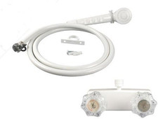 White RV /Mobile Home Shower Faucet with Clear Handles Includes Hand-Held Show