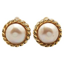 Chanel Pearl Vintage Earrings Women Gold One Size