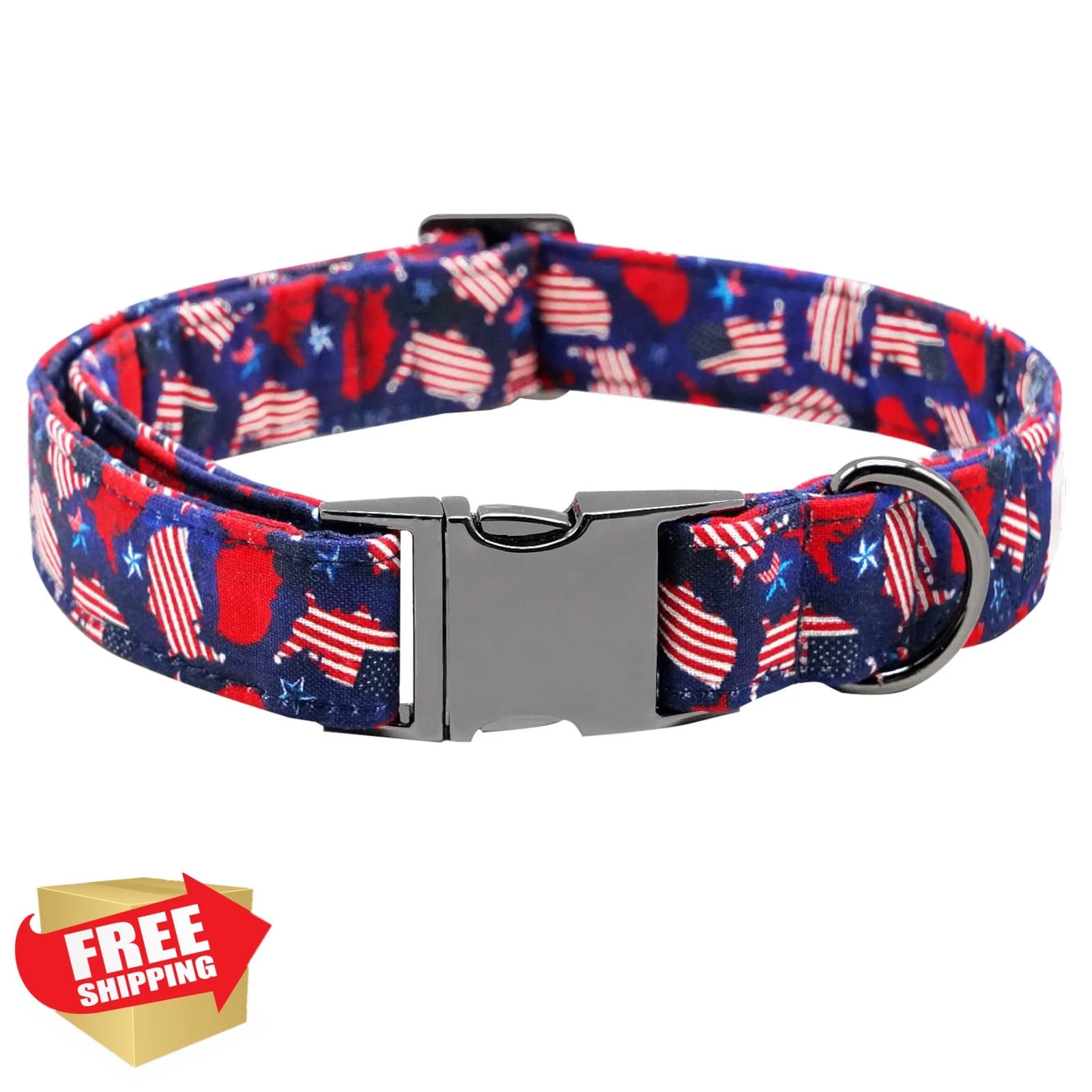 Bobo American Flag Dog Collar Summer Durable Metal Adjustable Pet Collar