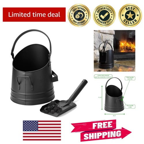 Rustic Ash Bucket Durable Black Metal Fireplace Ash Bucket and Shovel Set - Rustic Charm ...