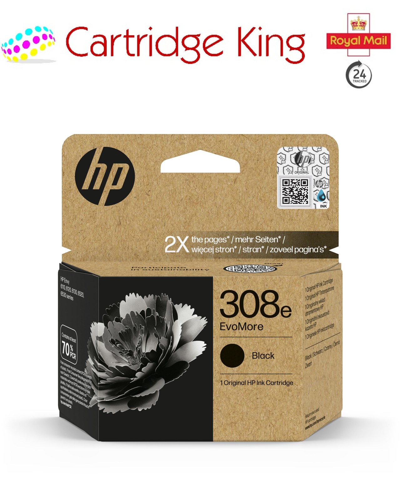 Genuine Original HP 308 Evomore (XL) Black ink cartridge for HP Envy 6530