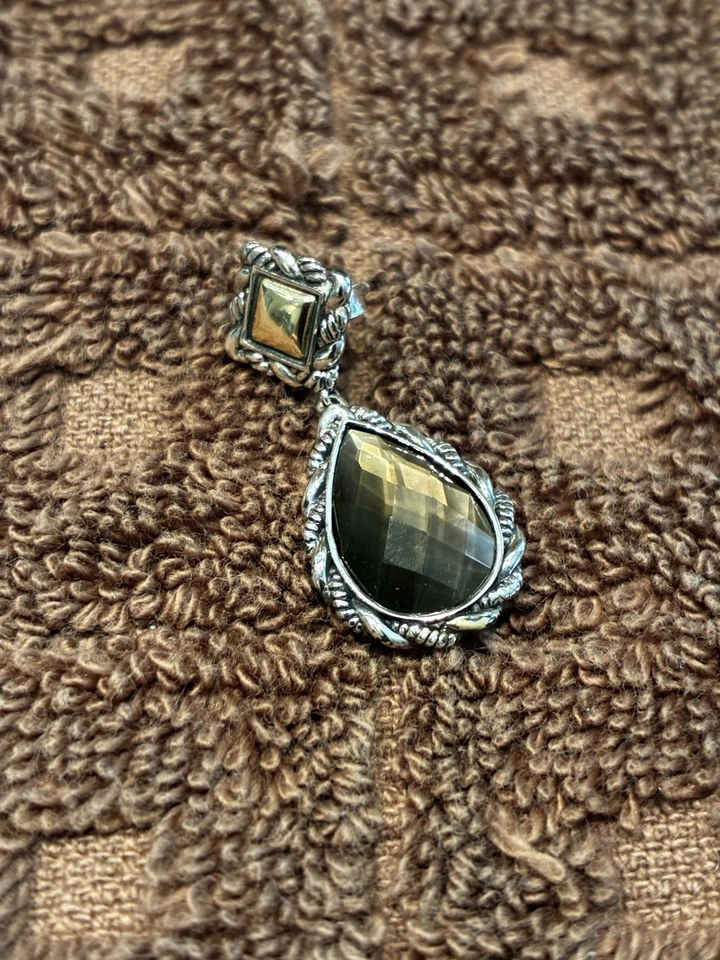 JAI John Hardy 925 Silver 14K Gold Black Mother of Pearl Dangle Pierced Earrings - Image 2 of 4