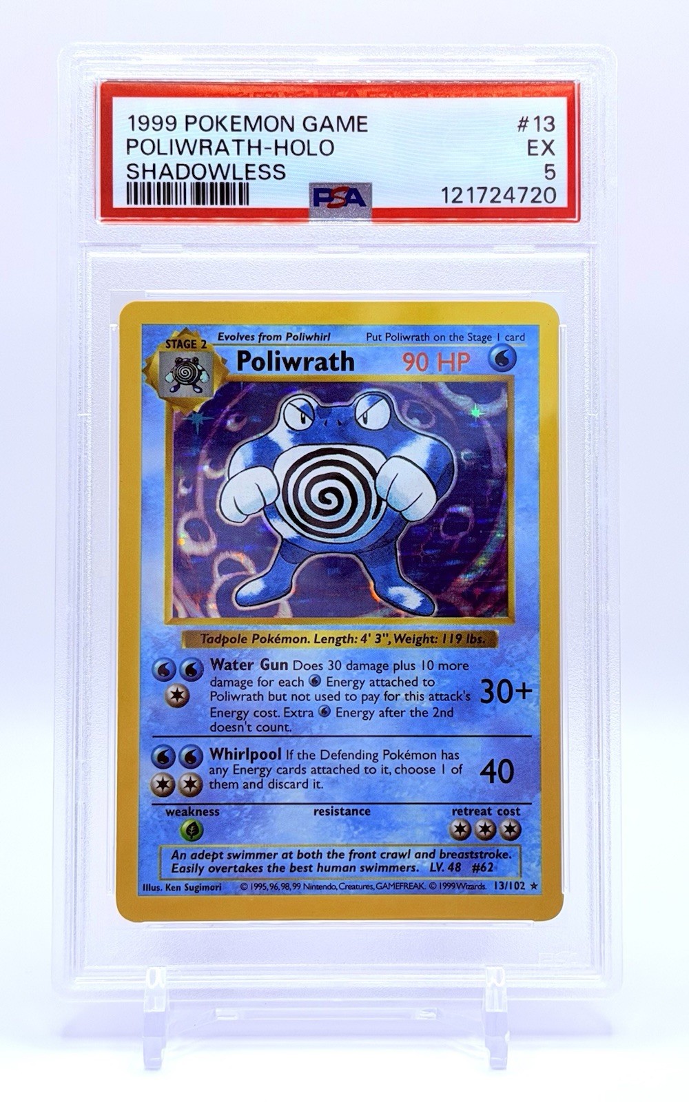 🫧✨1999 POLIWRATH-HOLO SHADOWLESS-POKEMON GAME #13-ENGLISH-PSA 5 EX🫧✨