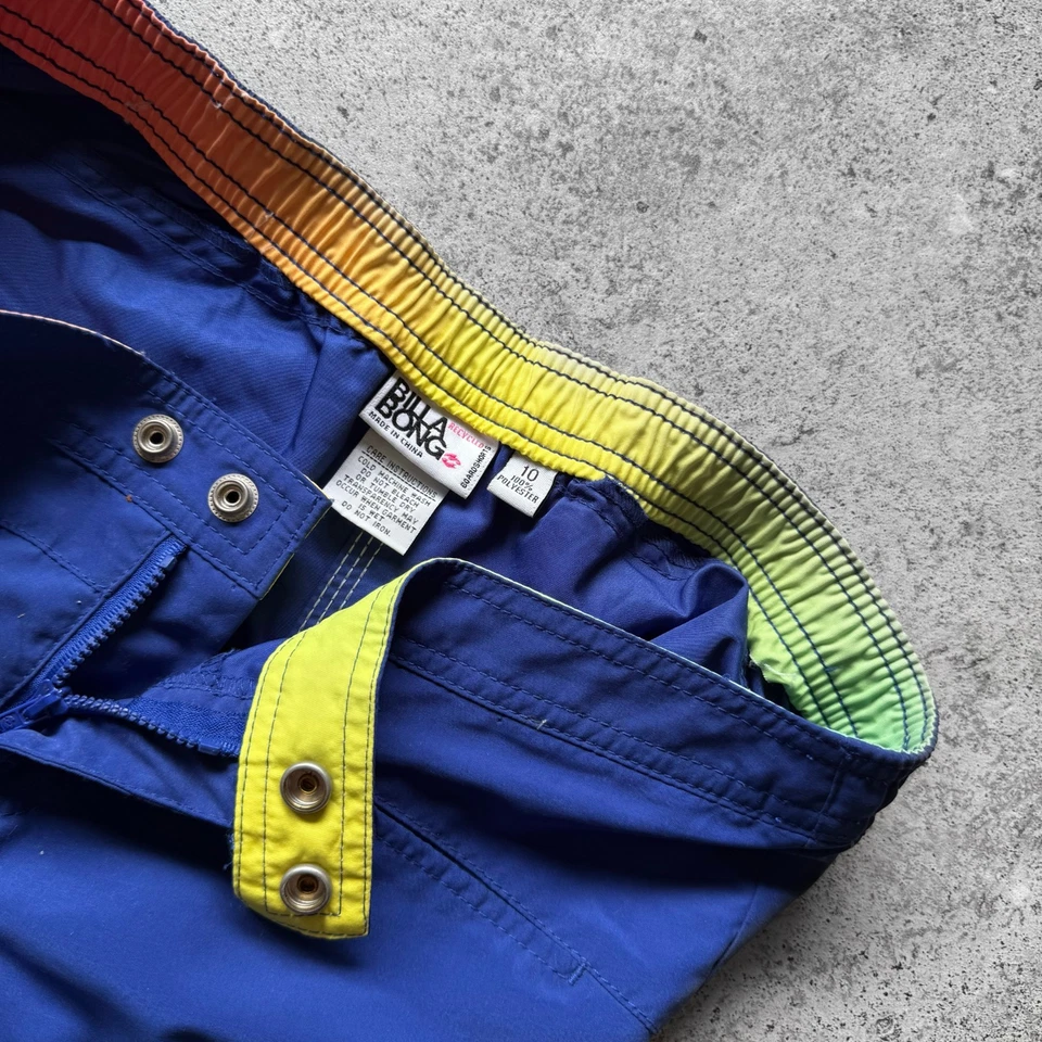 Pantalones Cortos de Natación Billabong Mujer Vintage Años 80 Azul Degradado Logo Grande Talla 10, M Foto 4 de 4