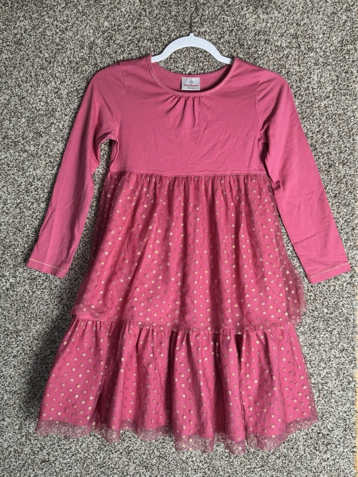 Hanna Andersson Pink Gold Dot Tulle Tiered Party Dress Sz 140 (10) Long Sleeve - Image 3 of 4