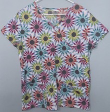 B Scrubs Women's Large Scrub Top Floral Colorful Pockets