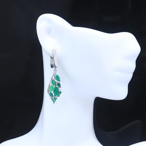 European Design Real Green Emerald CZ Ladies Daily Wear Silver Earrings - Imagen 2 de 3