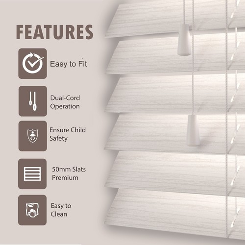 Grey Faux Wood Wooden Venetian Blinds 50mm Slats White Grey Grained Tailor Made - Picture 11 of 24