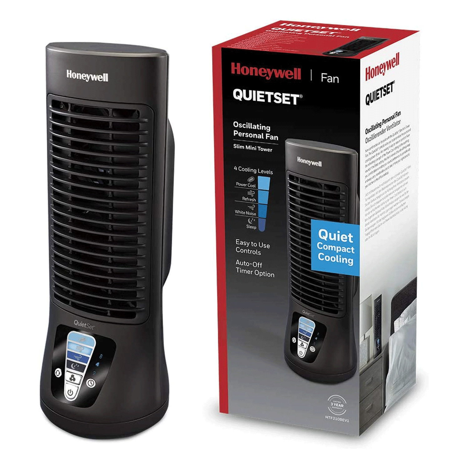 Honeywell QuietSet Oscillating Mini Tower Fan 8W 4 Cooling Levels Black  HTF210BE | eBay
