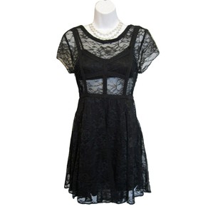 FREE-PEOPLE-Boho-Dress-Size-XS-Black-Lace-Sheer-Flirty-Skater-Festival-Goth