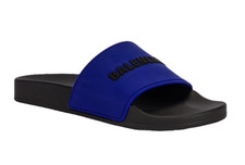 Balenciaga Black Blue Bicolor Rubber Logo Slide On Pool Sandal Flip Flop Flat 36