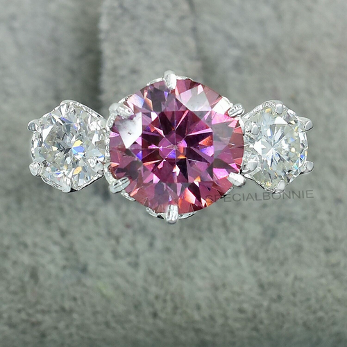 Elegant Certified Pink & White Diamonds Solitaire Band Ring-Great Luster !VIDEO - Picture 5 of 11