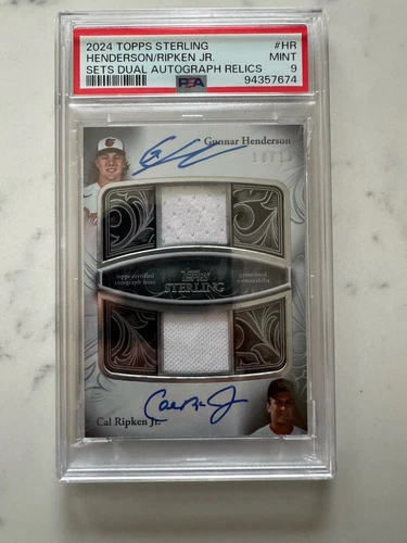 2024 Topps Sterling Gunnar Henderson Cal Ripken Jr. Patch Dual Auto #/15 PSA 9