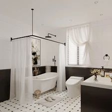 Naiture Stainless Steel/Aluminum Corner Shower Curtain Rod with Ceiling Support