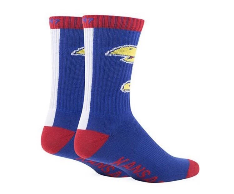 Calcetines Kansas Jayhawks '47 Marca Bolt Grande Azul Hombre 9-13 Mujer 10-12 Nuevos con Etiquetas Nuevos Foto 2 de 2