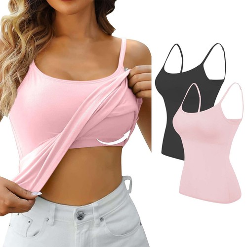 2PCS Women's Camisole with Built in Shelf Bra Adjustable Strap Vest Comfort Tops - Picture 94 of 99