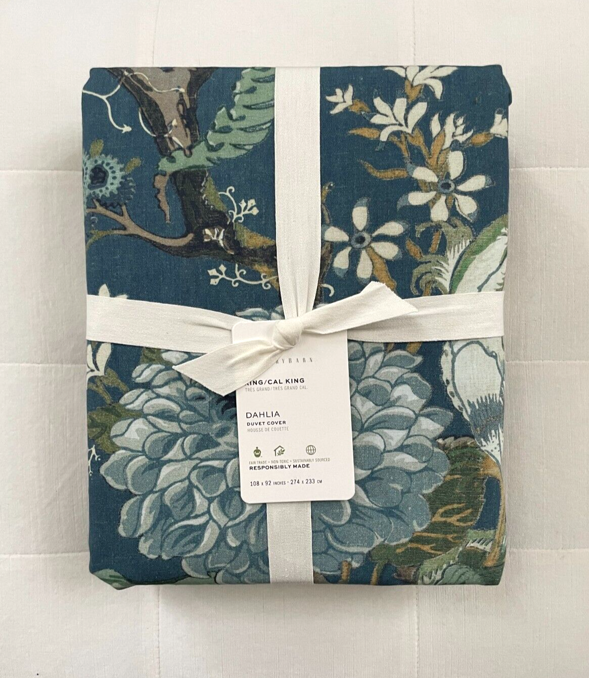 Pottery Barn DAHLIA FLORAL King Duvet Cover Blue Reversible NWT