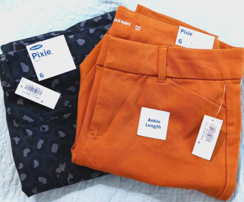 Lot 2 Old Navy Size 6 Pixie Skinny Ankle Chino Pants Grey Animal & Copper NWT's