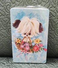 Vintage Trump Playing Cards/Swap Cards - CUTE PUPPY WITH FLOWERS - Blue