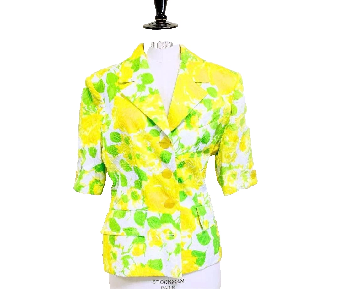 Giacca CELINE fantasia floreale 42 giallo x verde x bianco donna