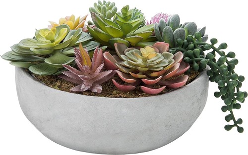 MyGift 8-Inch Artificial Succulent Plant Arrangement in Concrete Pot - Picture 7 of 7