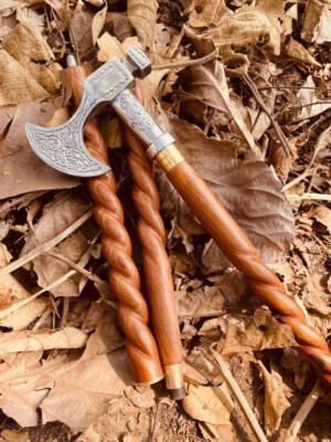 Spiral Wooden Cane, Walking Stick For Women, Axe Head Stick Mother day Handmade