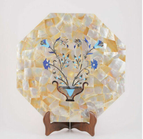 Mesa de mármol de 15"" x 15"" hecha a mano piedras semipreciosas incrustación arte decoración del hogar - Imagen 1 de 1