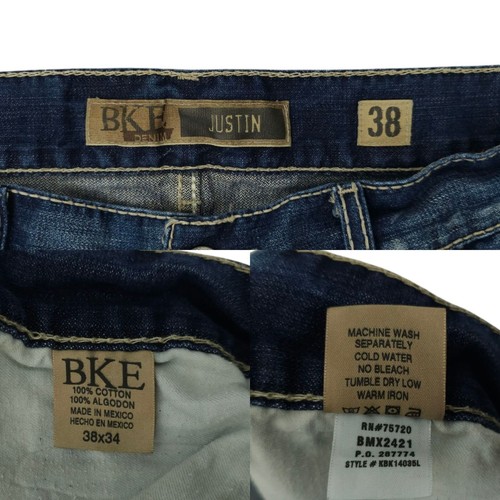 BKE Justin Button Fly Jeans Mens Size 38x32.5" Distressed Bootcut Denim - Picture 8 of 12