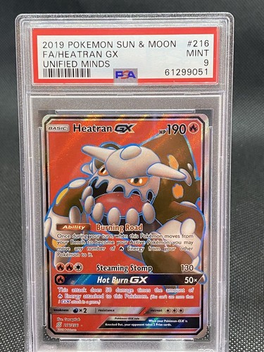 2019 Pokemon Unified Minds #216 Full Art Heatran GX PSA 9