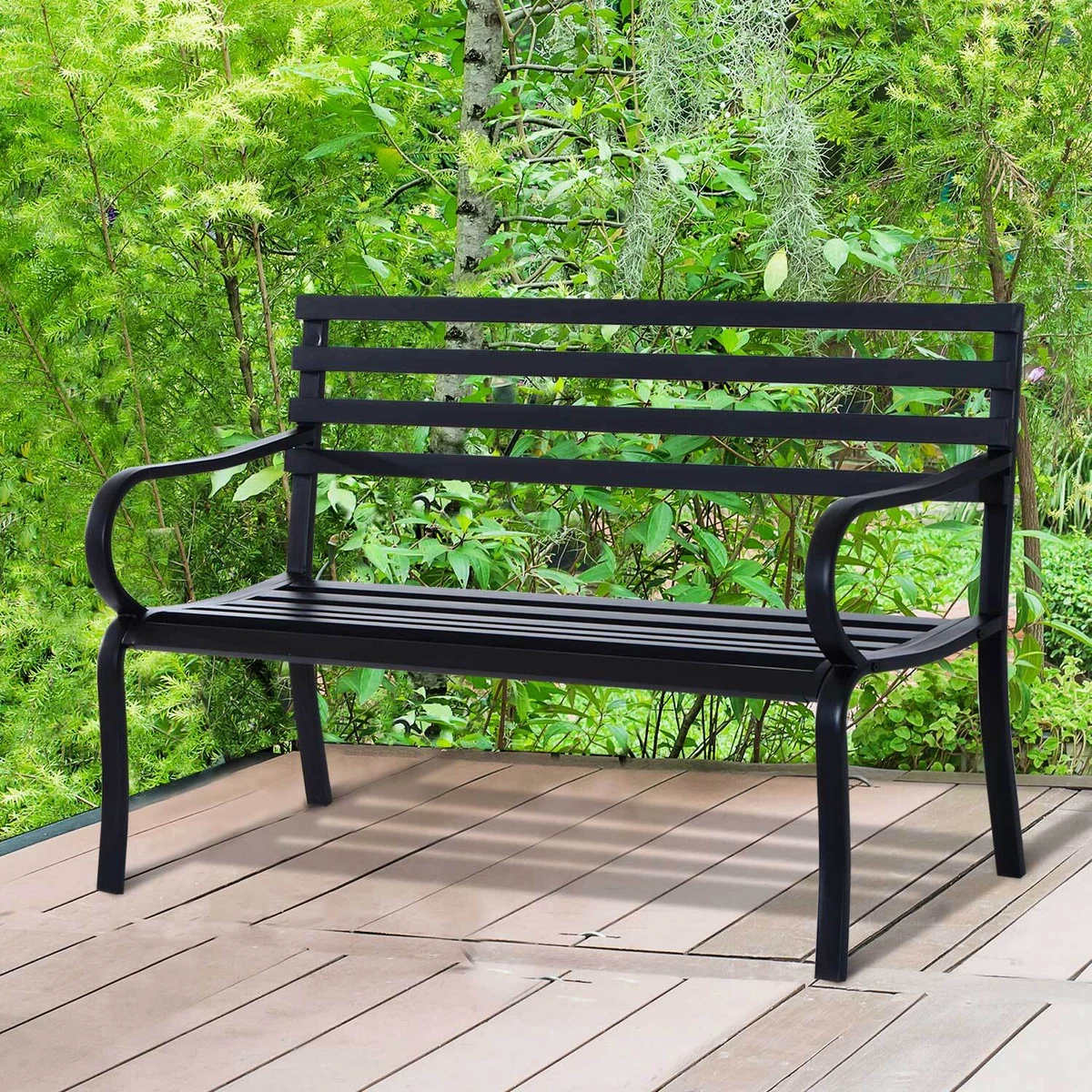 Outsunny 2 Seater Bench Garden Furniture Outdoor Metal Loveseat Seat Patio Chair