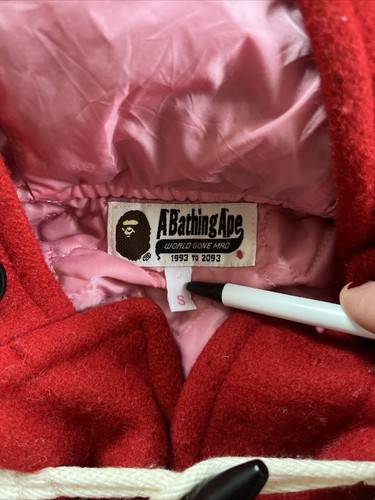 A Bathing Ape Bape Vintage Ladies Varsity Jacket Toggle Coat Small Red Hooded - Picture 5 of 10