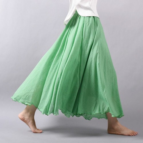 Maxi Skirt Women Linen Cotton Elastic Waist Beach Boho Summer Vintage Long Skirt - Bild 9 von 31