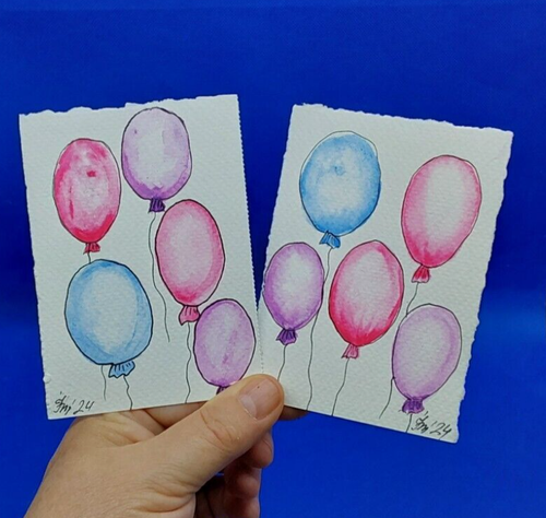 Conjunto de Globo Pintura Acuarela Original Regalo para Ella y Bebé Hecho a Mano ÚNICO EN SU CLASE - Imagen 10 de 21