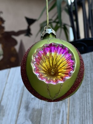 Vintage Kurt S Adler Christmas Indent Glass Reflector Ornament 2-1