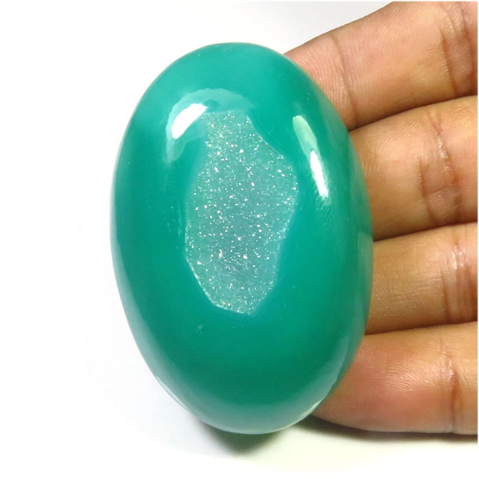 Natural Onyx Agate Geode Oval Gems 54x36 mm Green Onyx Druzy Cabs Loose OND-1513 - Image 3 of 4