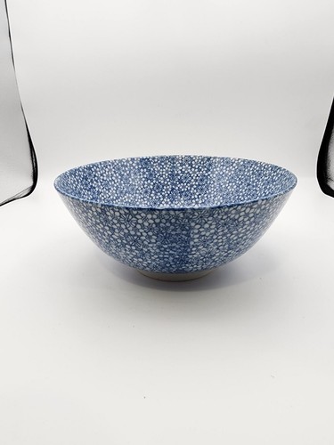 Japanese Porcelain Bowl Blue w/White Flowers 8"